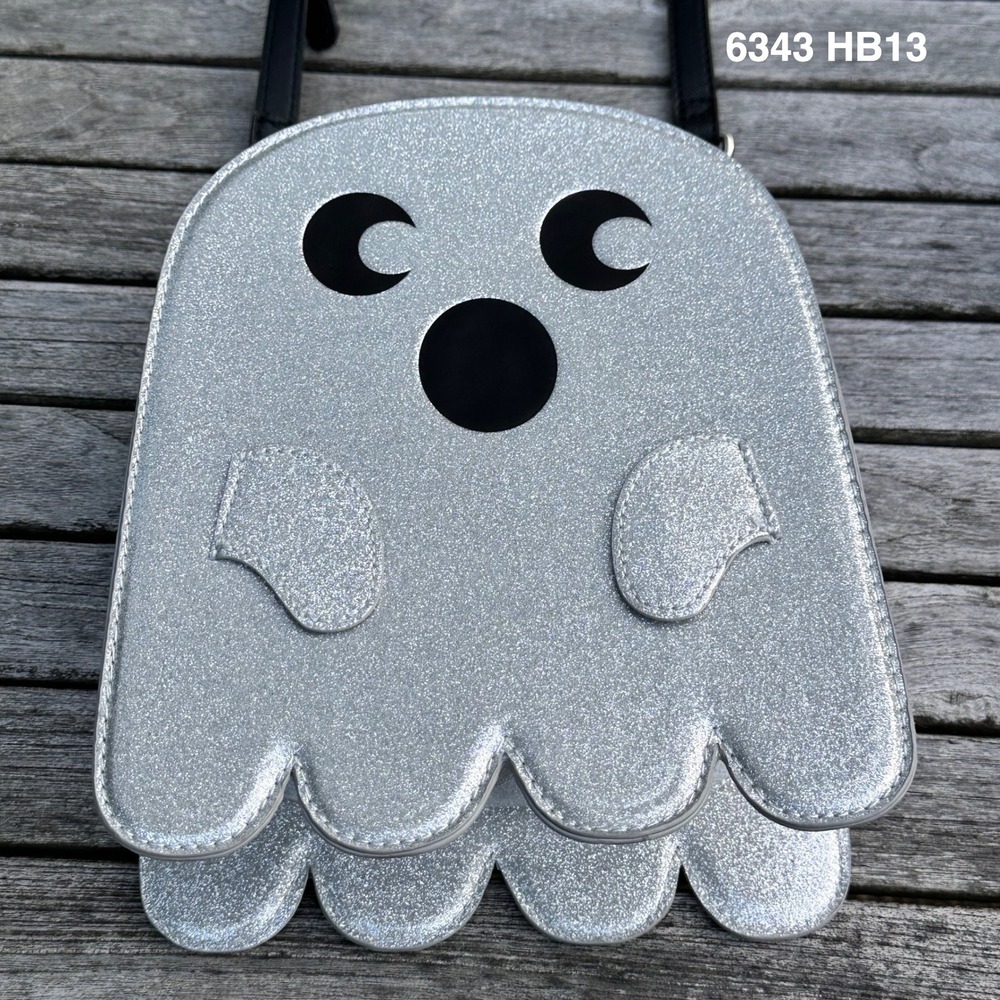 Halloween Silver Glitter Ghost Crossbody Shoulder Bag Purse Mad Engine 2023